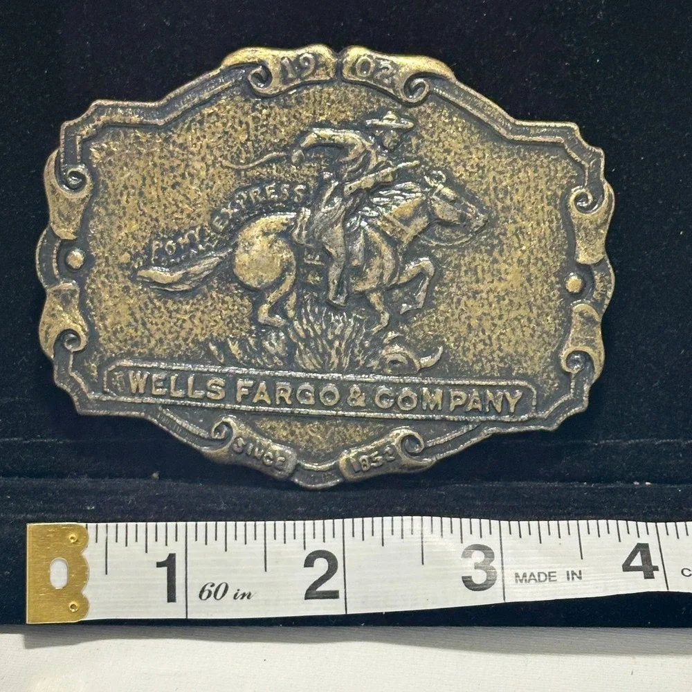 Vintage Wells Fargo Pony Express Belt Buckle 1852 Cowboy Horse Western Brass